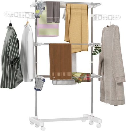 Mobiele wasdroogrek, wasdroger, 3 verdiepingen, opvouwbaar, zilver + wit