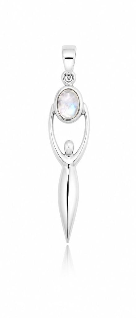 SilverGems Godin van de Aarde, Gaia, zilveren hanger met Regenboog maansteen edelsteen