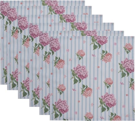 Clayre & Eef Servetten Katoen Set van 6 40x40 cm Blauw Roze Hortensia