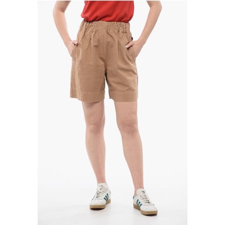 Linnenmix shorts met elastische tailleband in beige