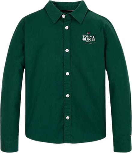 Tommy Hilfiger Kids TH logo Regular Fit Oxford Overhemd - Kids - Groen - 16 jaar