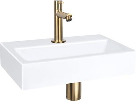 Differnz Flat Fonteinset - Keramiek - Kraan recht mat goud - 38 x 24 x 7 cm