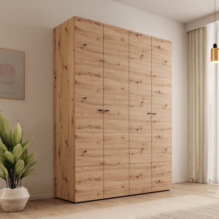 Meubella - Nouran - Kledingkast met 4 deuren - Eiken - 155x52x208 cm
