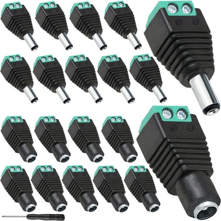 DC Power Connector - Stekker Adapter - Apparatuur Aansluiten - Dubbel Spuitgegoten - 20 Stuks - Zwart