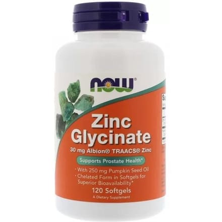 Now Foods - ZINK GLYCINAAT 30mg., 120 SGELS