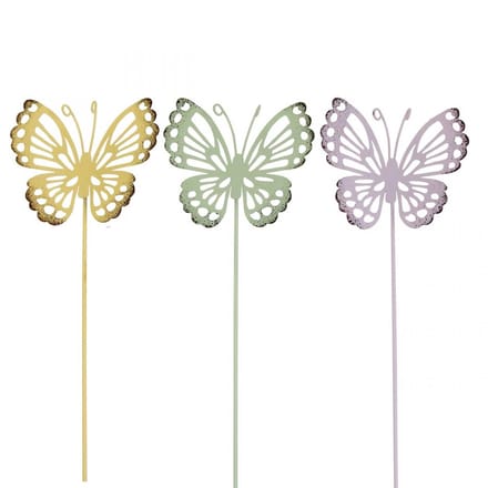 Tuinsteker vlinder metaal driekleurig L25cm 6st, 6 Stück