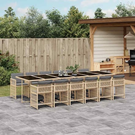vidaXL - 13-delige - Tuinset - met - kussens - poly - rattan - gemengd - beige