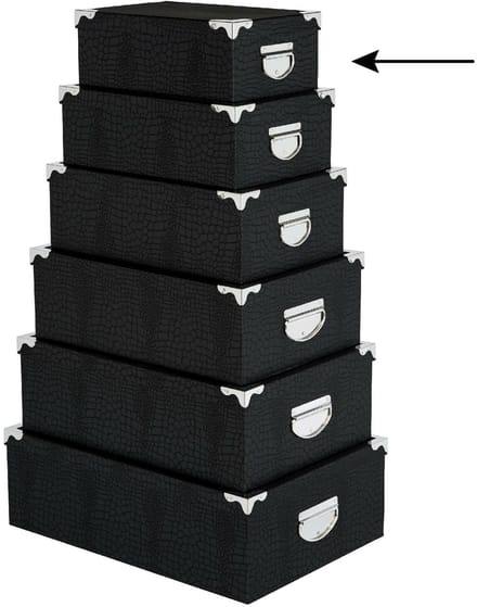 5Five Opbergdoos/box - 2x - zwart - L28 x B19.5 x H11 cm - Stevig karton - Crocobox