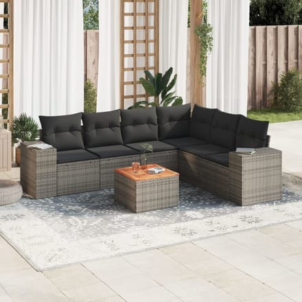 vidaXL 7-delige Loungeset met kussens poly rattan grijs