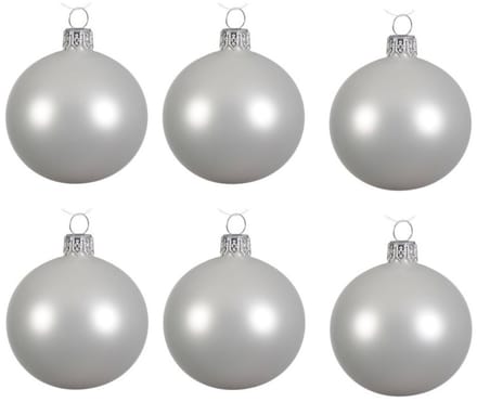 Decoris Kerstballen set - 6x stuks - wit - glas - 6 cm - mat - kerstversiering - zilveren ophanglint