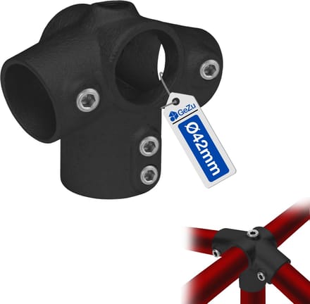 GeZu Impex Buiskoppeling Dakrand Topstuk Ø 42 mm Gegalvaniseerd Hot Dip Zwart Poedercoat Interclamp Nokbevestiging