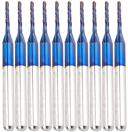 3.17mm Carbide End Mill Blue Coat CNC Router Bits Cutting Edge Engraving Bits PCB Machines Pack of 10 (Size : 1.2mm)
