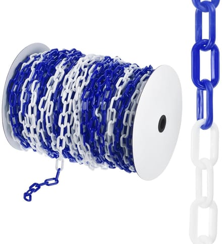 300 ft Plastic End Chain - Veiligheidsketting voor Crowd Control, Tuin, Poort en Bouwprojecten, Blauw-Wit