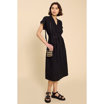 White Stuff Marianne Linen Blend Dre Pure Black Größe: 14 REGULAR | Midikleider Outlet | Damen | Weiß