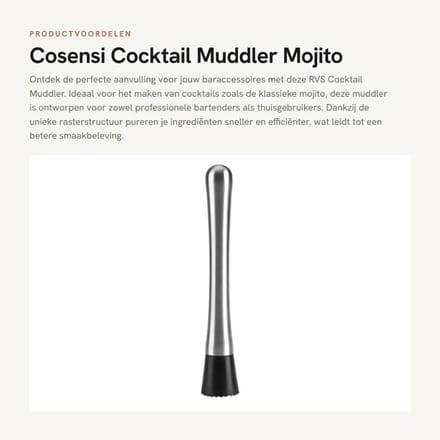 Dailygoods- Cocktail Muddler RVS 7,87 Inch - Pureestamper - Mojito Muddler - Duurzaam - Rasterstructuur - Voedingskwaliteit