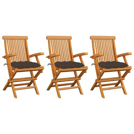 vidaXL - Inklapbare - stoelen - 3 - st - met - taupe - kussens - massief - teakhout