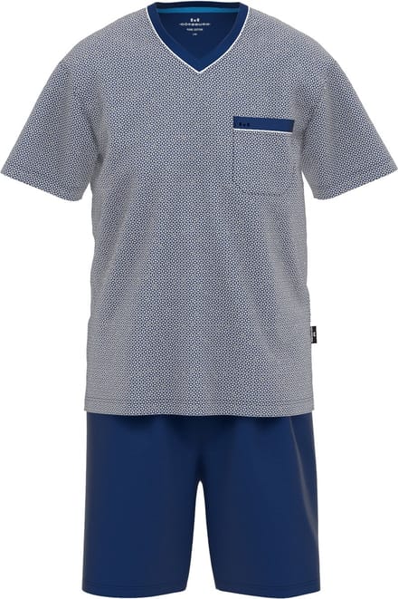 Gotzburg heren shortama V-hals - middenblauw mini dessin