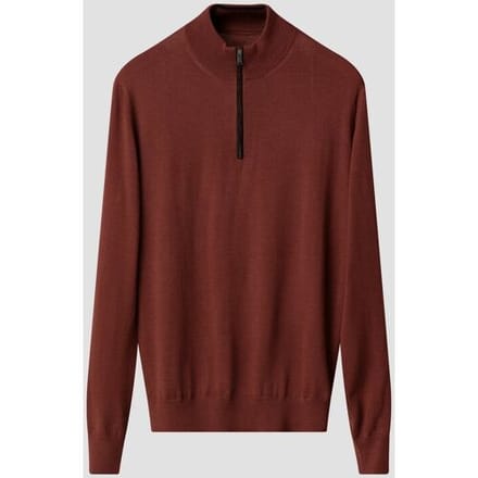 Eton Trui Plain Knit Luxury Extrafine Merino Zip Collar Donker Rood / male