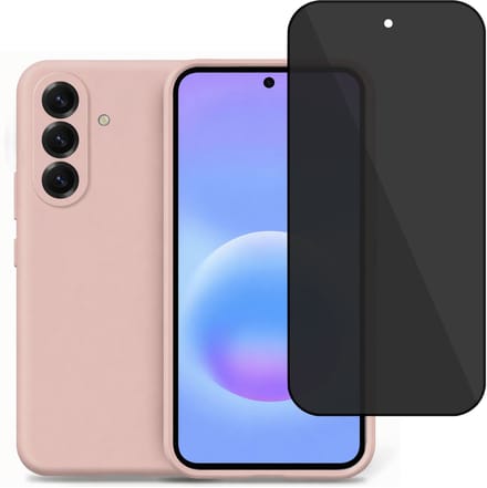 Technow hoesje + Privé Screenprotector geschikt voor Samsung Galaxy A37 – Privacy Tempered Glass - Back Case - Cover - Roze