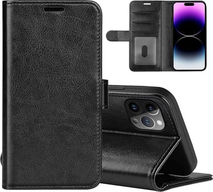MobyDefend Hoesje - Geschikt voor iPhone 15 Pro Max - Wallet Book Case (Sluiting Achterkant) - Zwart