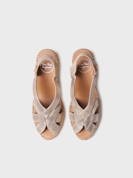 Metallic leren espadrille voor dames met sleehak en elastische bandjes | LUCIA-AS