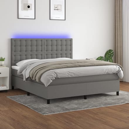 vidaXL - Boxspring - met - matras - en - LED - stof - donkergrijs - 160x200 - cm
