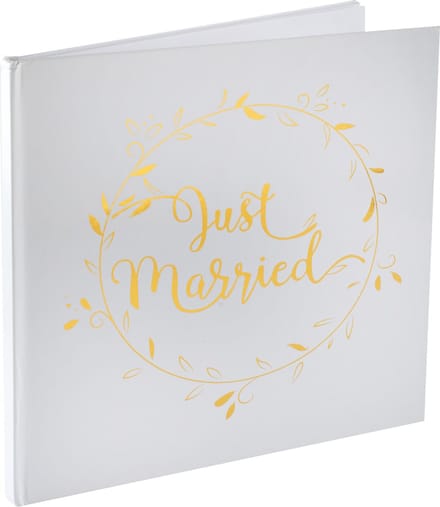 Santex gastenboek/receptieboek Just Married - goud/wit - Bruiloft - 24 x 24 cm