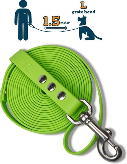 Miqdi hondenriem – BioThane® - lichtgroen – 1.5 meter lang – 19mm breed – L/XL - grote hond