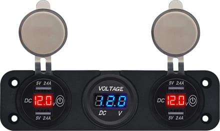 ProRide 12V USB Autolader 4 Poorten - 5V/2.4A - P53116 - Drievoudig inbouw met Voltmeter