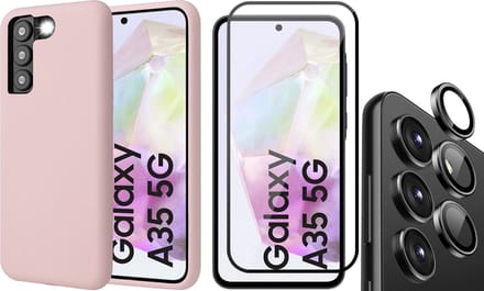Hoesje geschikt voor Samsung Galaxy A35 - Screenprotector Volledig Dekkend Glas & Camera Protector - Mat Back Case Roze