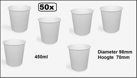 50x Soep beker karton 450ml wit - Soep salade beker festival warme dranken maaltijd carnaval
