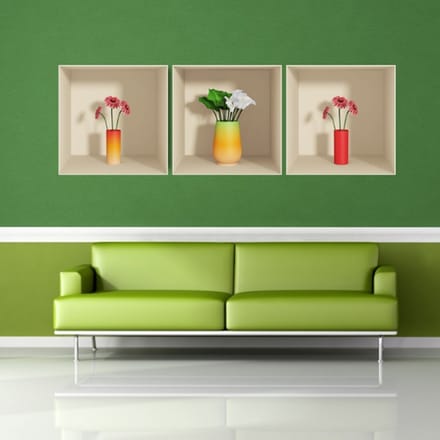 Sticker met 3D-effect van rode en witte bloemen, 30 x 90 cm