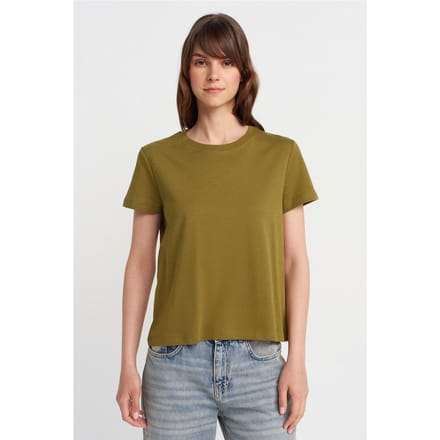 Dames Katoenen Ribbel Crewneck T-shirt