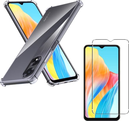 Shockproof Hoesje Geschikt voor: Oppo A38 / Oppo A18 - Anti -Shock Silicone - Transparant + 2x Screenprotector