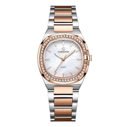 CK Aurora – Two-Tone Rosegold with Silver Curved Square Dial & Stone Accents - ClaudiaKoch CK 4321