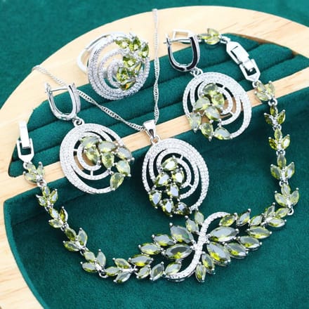 Boucles d'oreilles Bijoux de Luxe Mariée Bagues Ouvertes Ensemble Bracelet Collier Ensemble Zircon AAA Bijoux gray