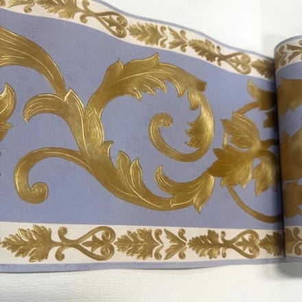 Behangrand blauw met goude bladeren Klassiek Rasch 457117