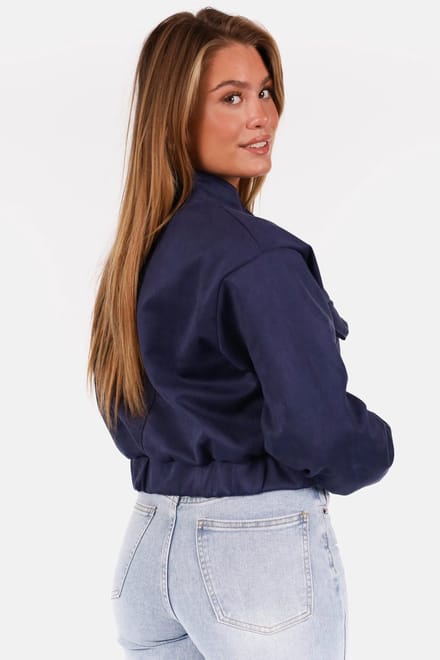 Getdrezzed Jasje - Maat: S/M - Suede look bomberjack met drukknoopsluiting donkerblauw