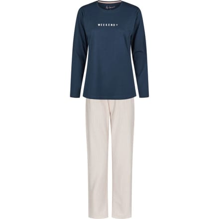 By Louise Dames Pyjama Set Lang Blauw/Roze Gestreept - Maat L