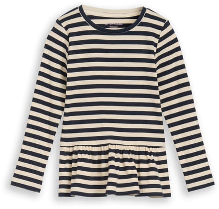 Tom Tailor - Shirt met lange mouwen met ribstructuur en volant - Maat 92/98 - dark blue off white stripe