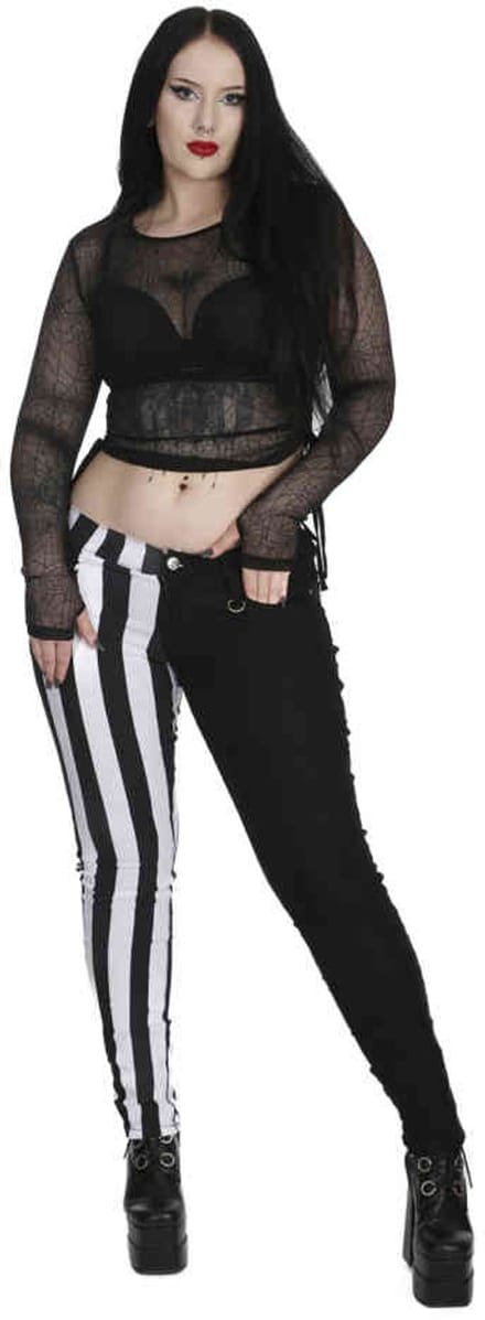 Banned - Half Black Half Striped Skinny fit broek - M - Wit/Zwart