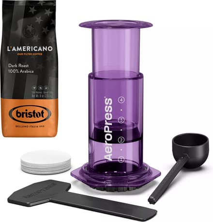 AeroPress Clear Purple Coffee Maker + Bristot l'Americano koffie