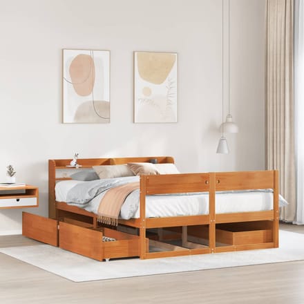vidaXL - Bedframe - zonder - matras - massief - grenenhout - wasbruin - 150x200 - cm