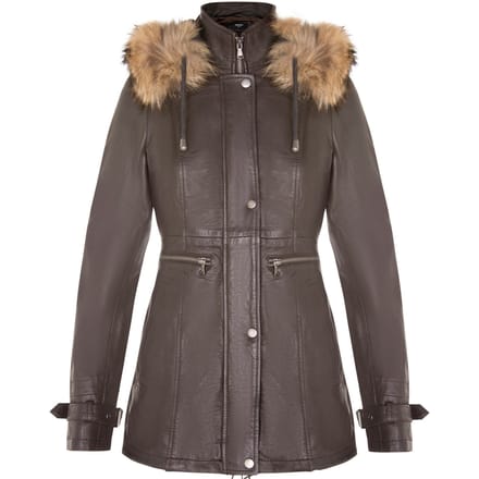 Dames warm leren parkajack met capuchon-Northwich