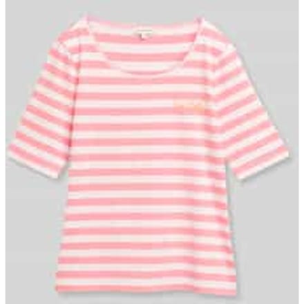 Tom Tailor - T-shirt met borduursel - Maat L - pink white stripe