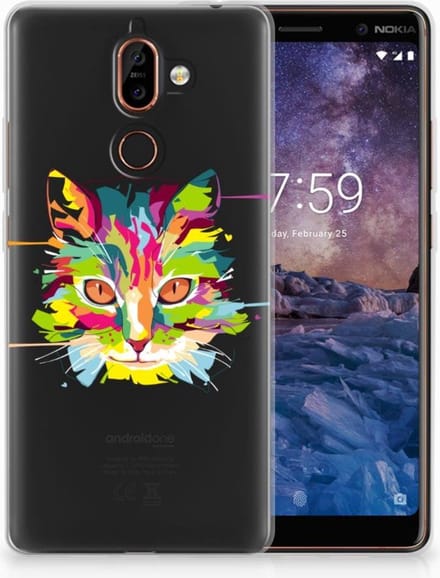 Nokia 7 Plus Telefoonhoesje met Naam Cat Color