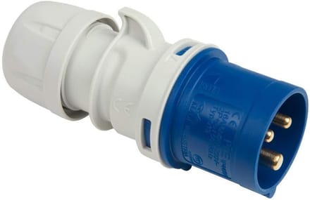 Blauwe 3-polige caravanstekker 16A 230V voor buiteninstallatie