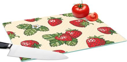 Glazen Snijplank - 39x28 - Aardbeien - Fruit - Patronen - Snijplanken Glas