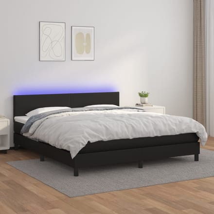 vidaXL - Boxspring - met - matras - en - LED - kunstleer - zwart - 180x200 - cm