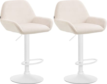 CLP Braga Set van 2 barkrukken - Met rugleuning - Verstelbaar - Fluweel - Velvet - Metaal mat wit creme